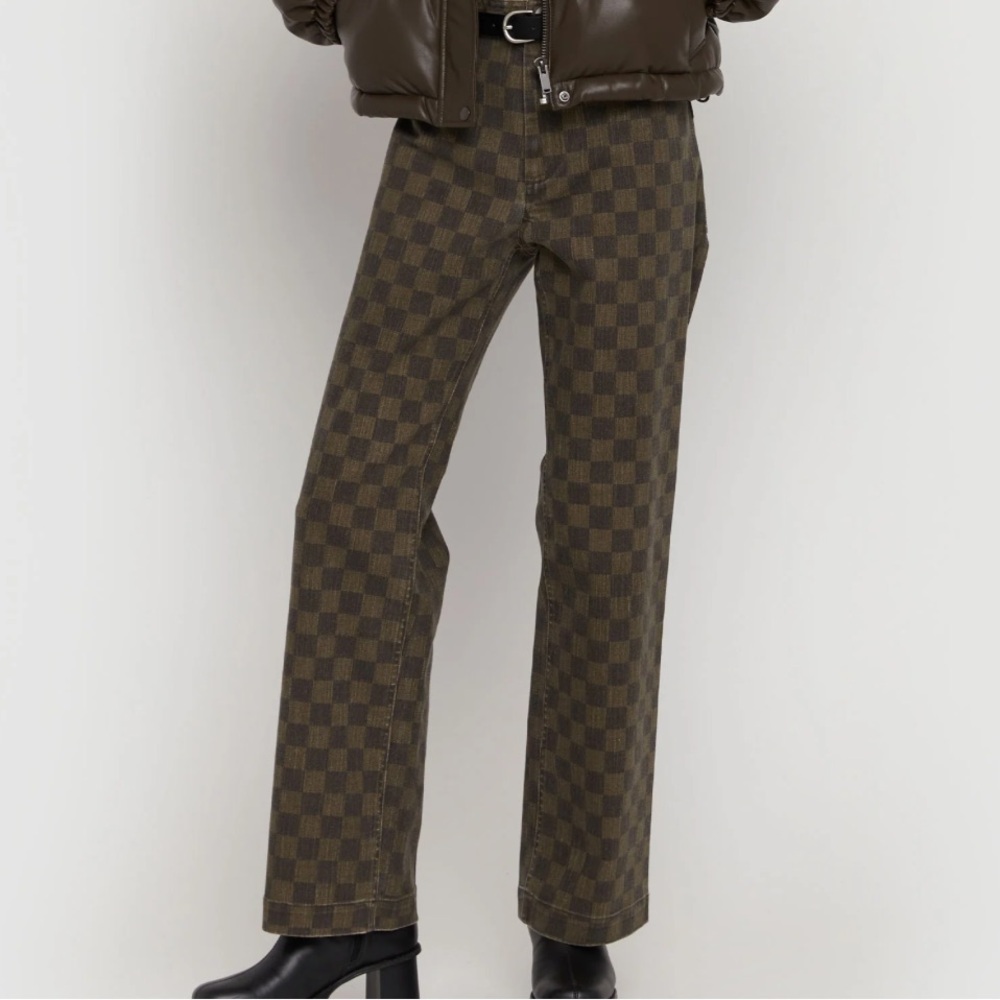 OAK + FORT Checkered Flare Wide Leg Jeans